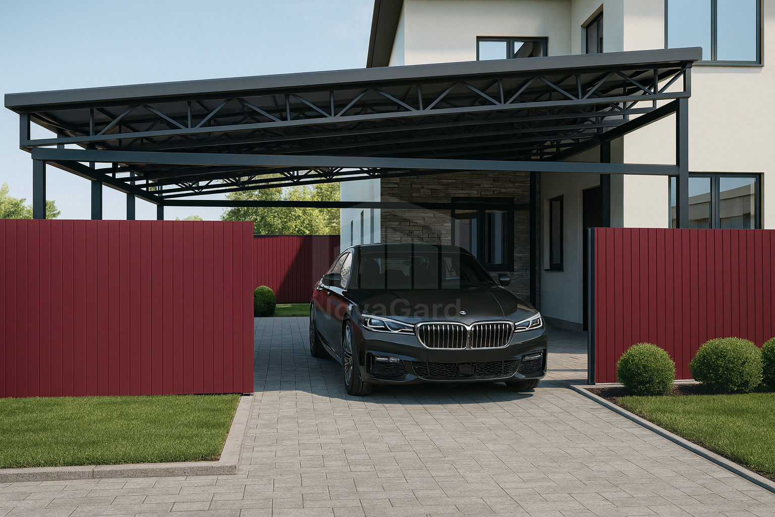 Односкатный навес для автомобилей 7.5×6.5 м из профнастила
